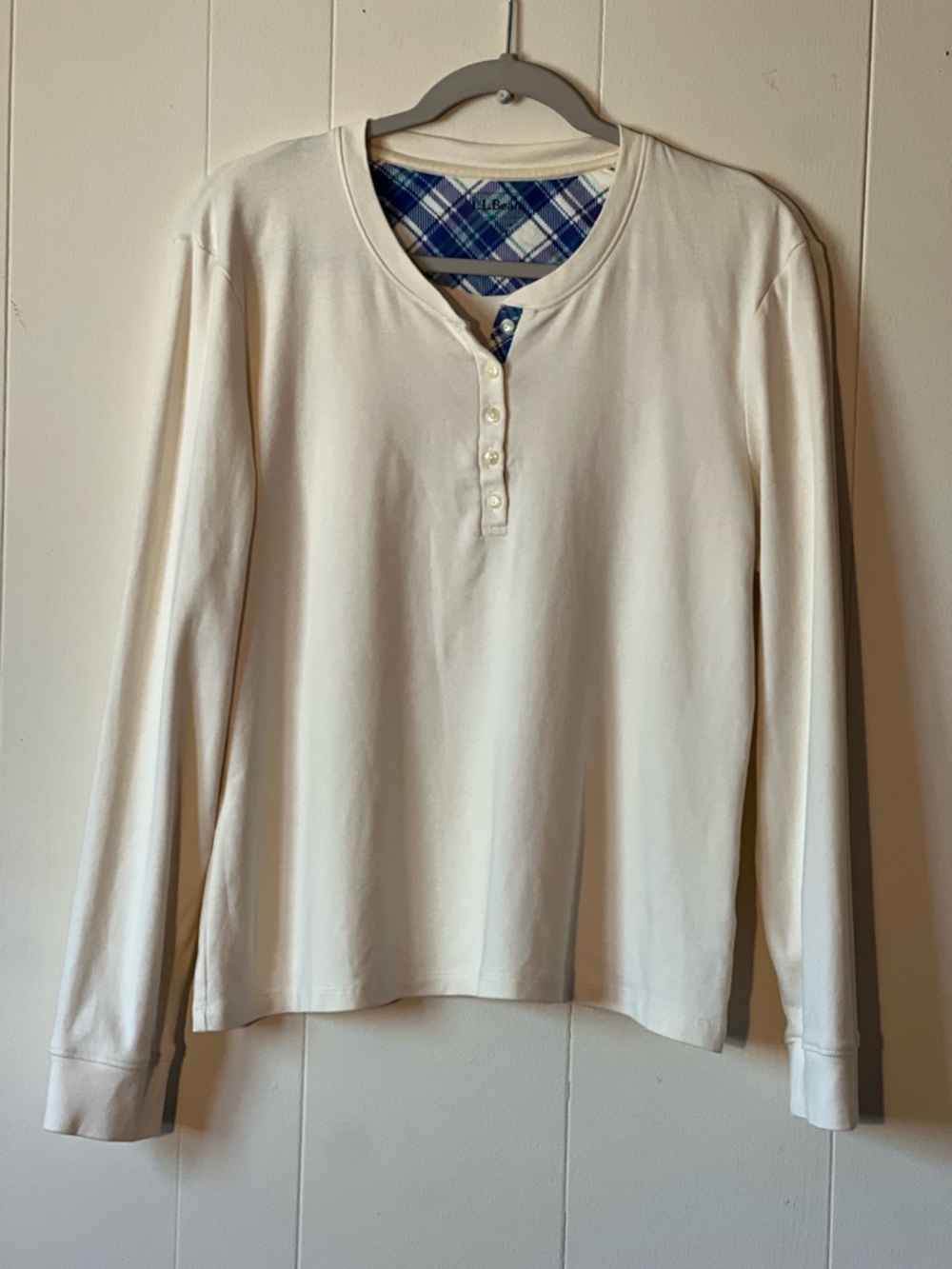 Eddie Bauer Ivory/Off-White Long Sleeve 100% Cotton Top Size Large Petite